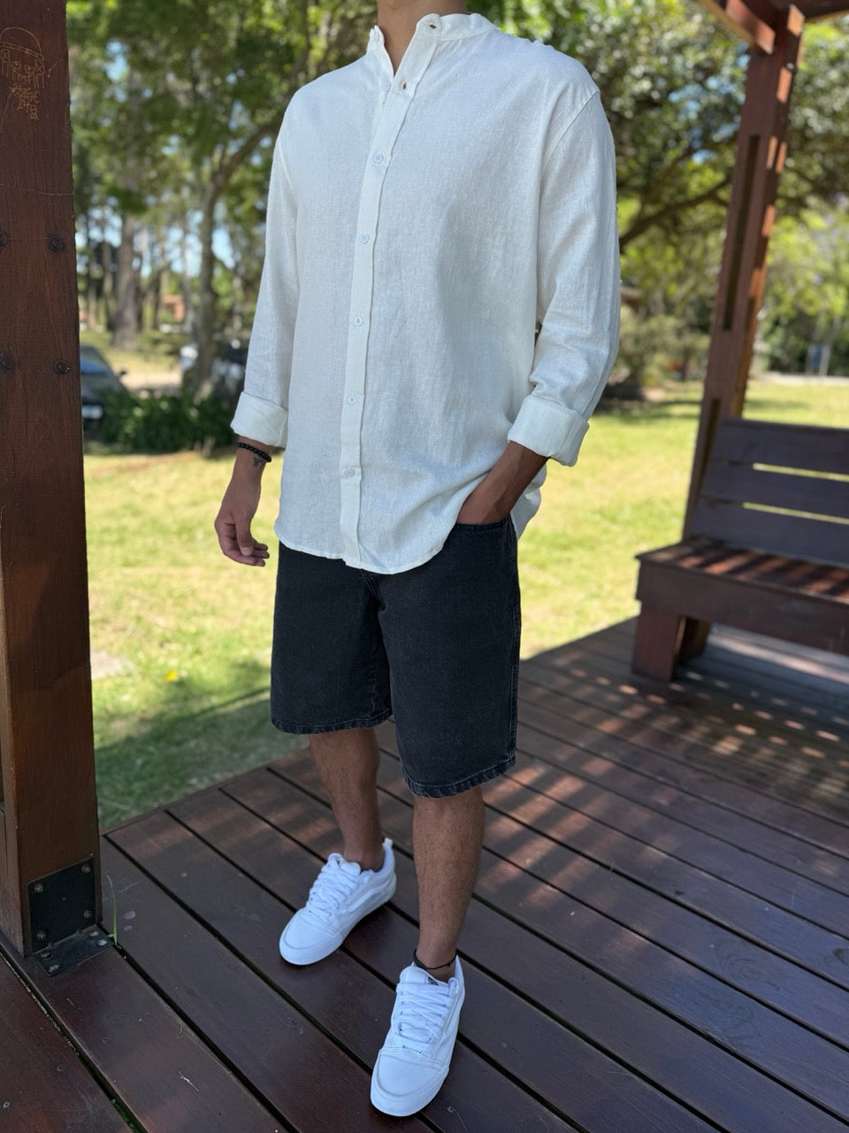 Camisa oversize lino mao crudo