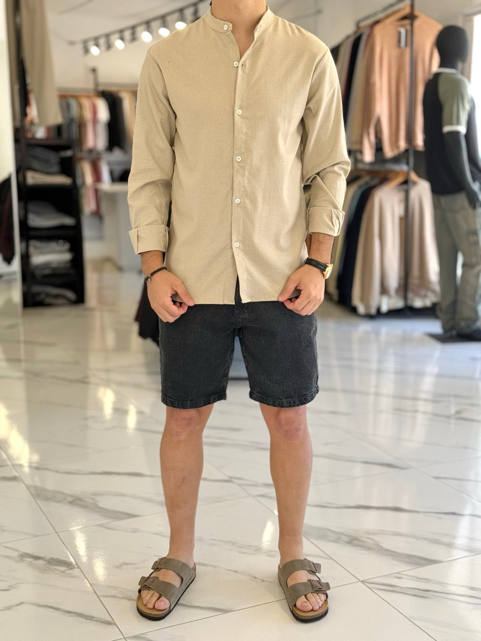 Camisa lino cuello mao