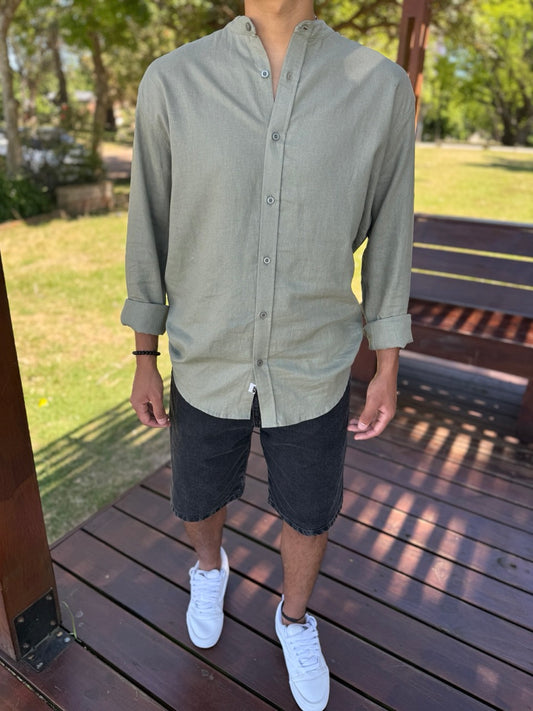 Camisa oversize lino mao verde