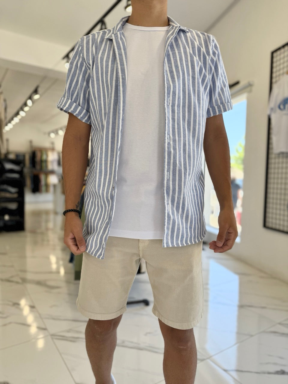 Camisa MC azul rayada