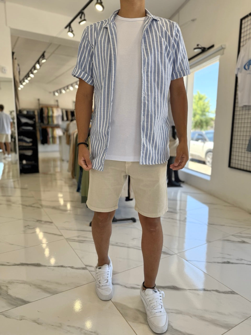 Camisa MC azul rayada