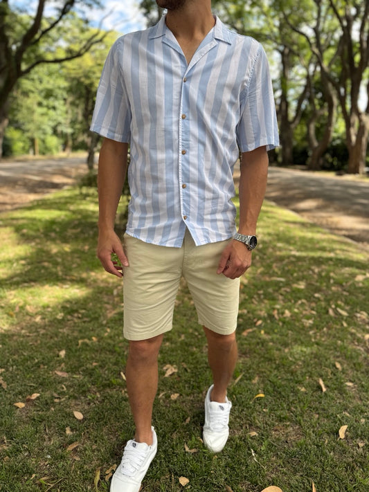 Camisa MC rayada celeste
