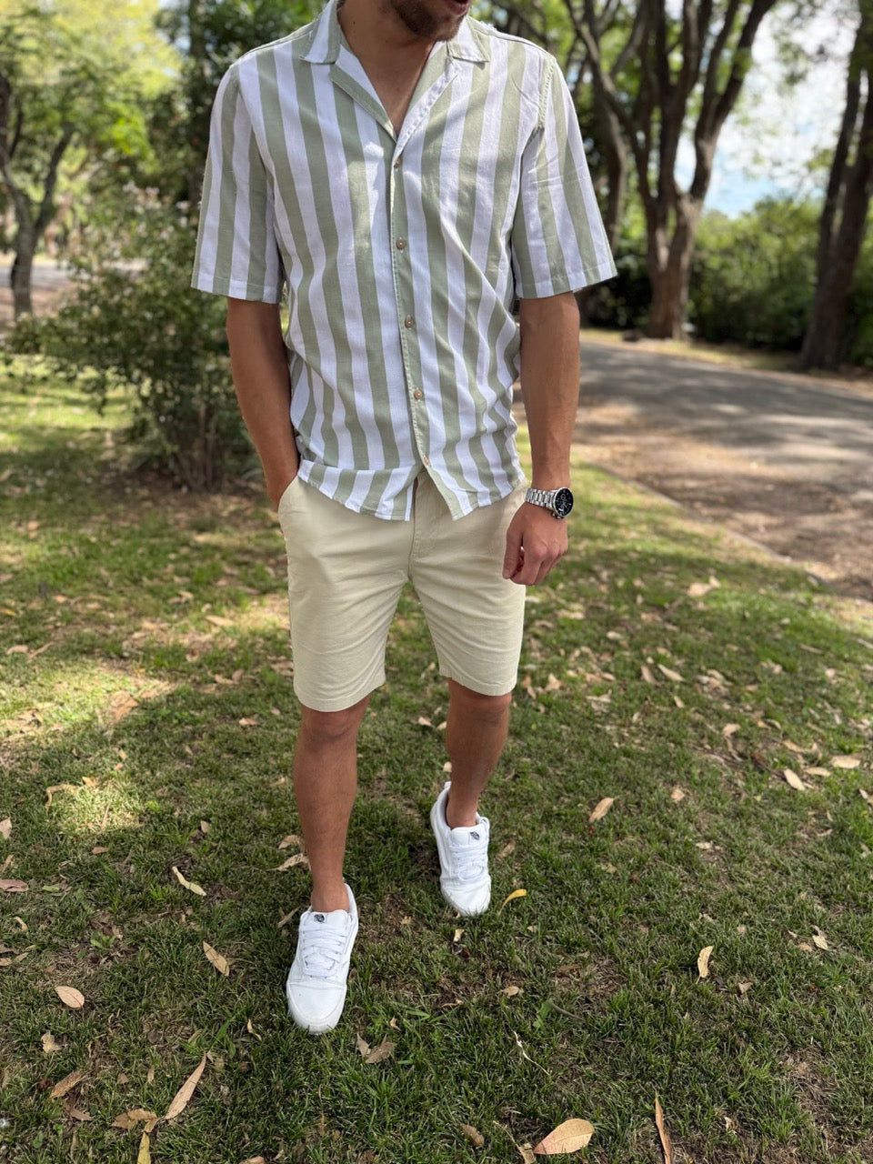 Camisa MC rayada verde