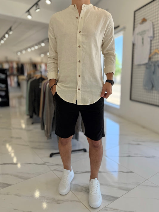 Camisa lino mao beige