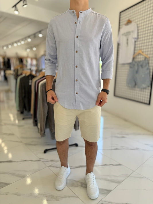 Camisa lino mao celeste