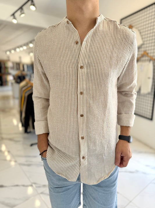 Camisa lino mao raya beige