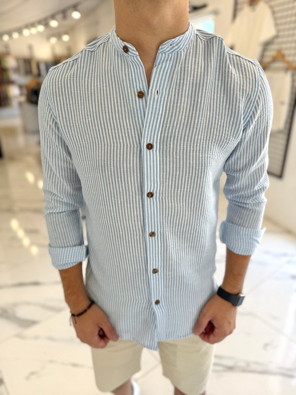 Camisa lino mao raya celeste