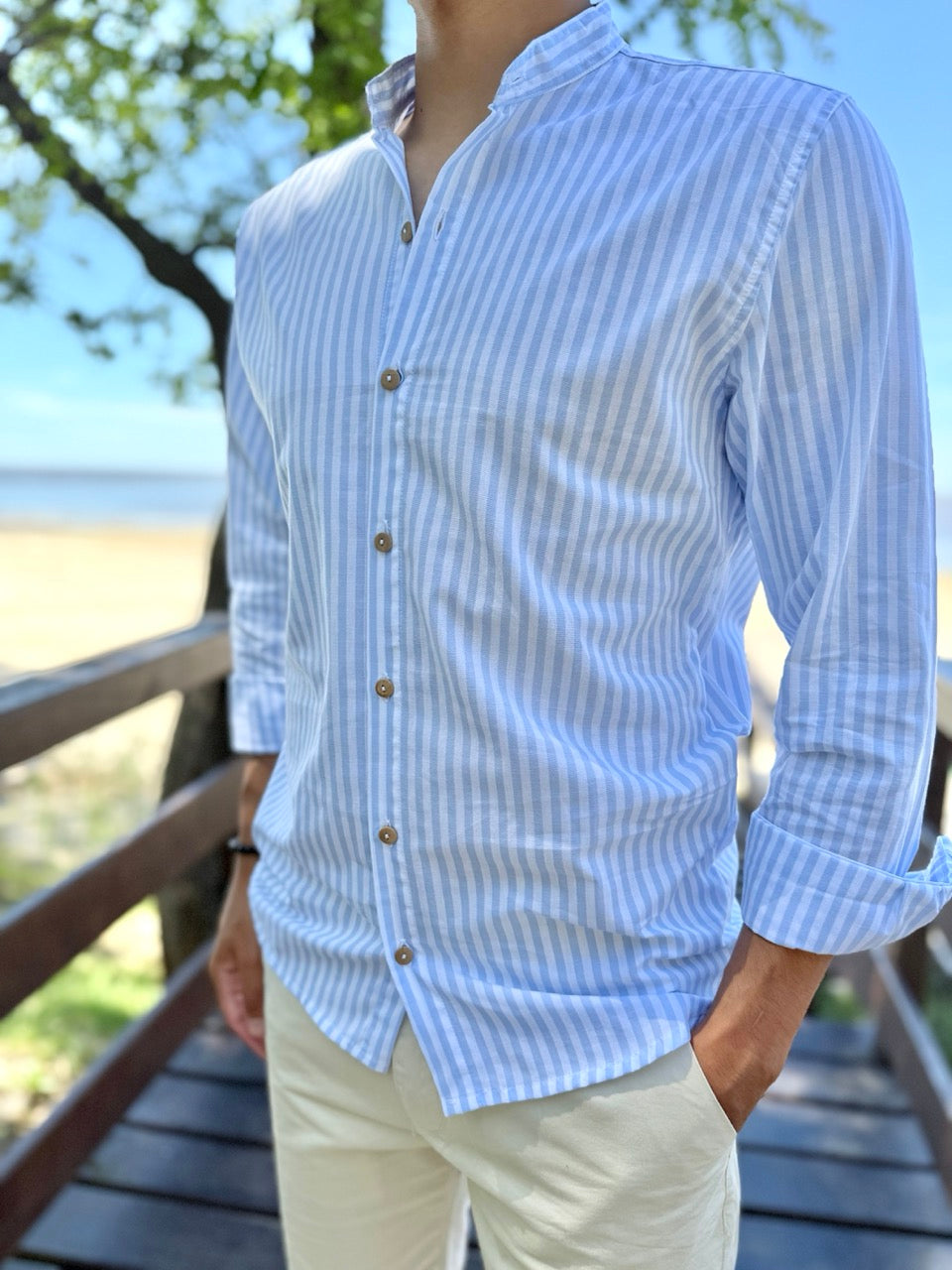 Camisa mao raya celeste