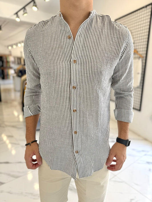 Camisa lino mao raya gris