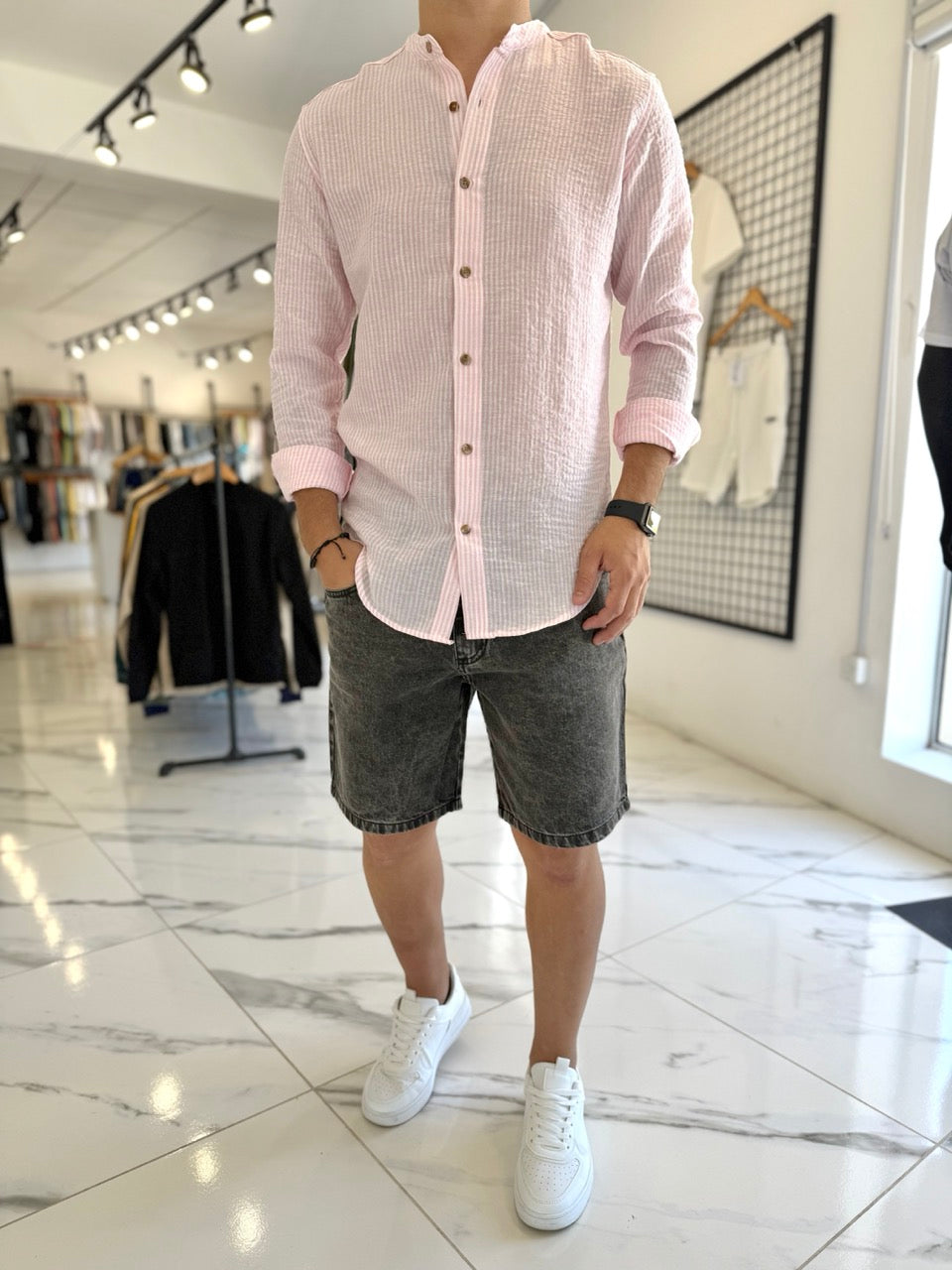 Camisa lino mao raya rosa