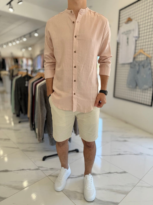 Camisa lino mao rosa