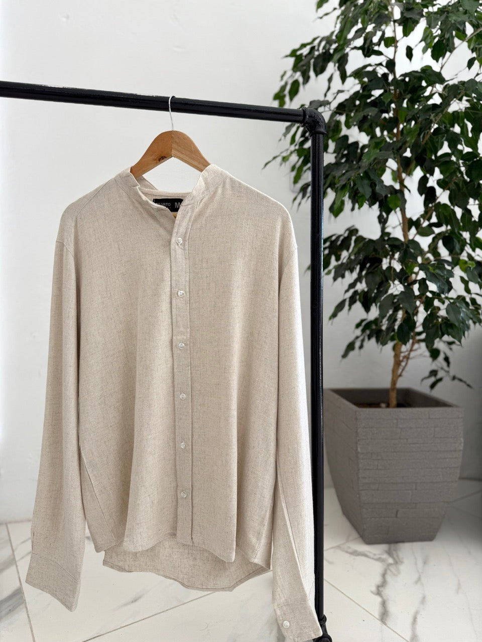 Camisa oversize lino mao beige