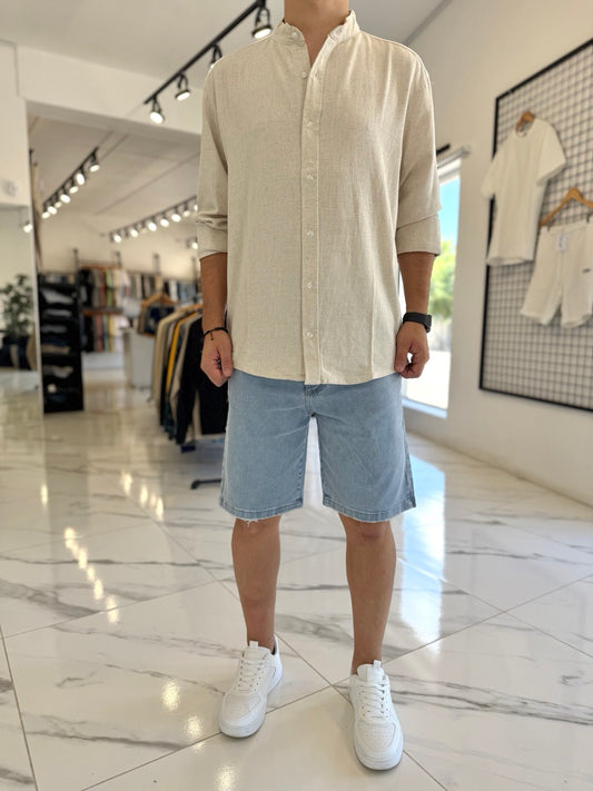 Camisa oversize lino mao beige