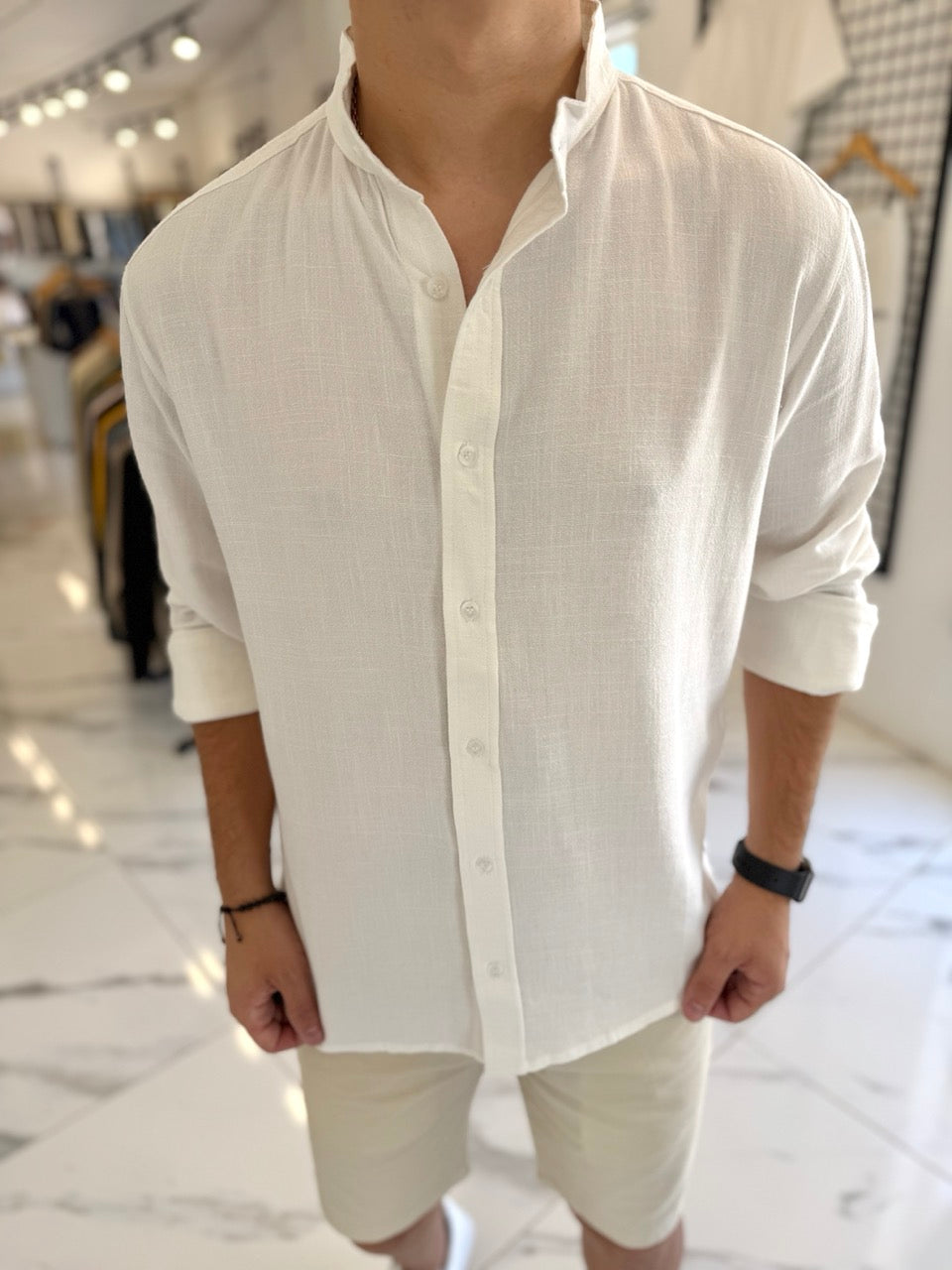 Camisa oversize lino mao blanca