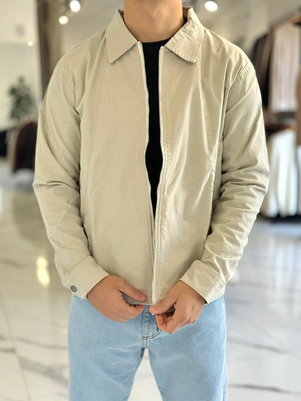 Campera gabardina beige