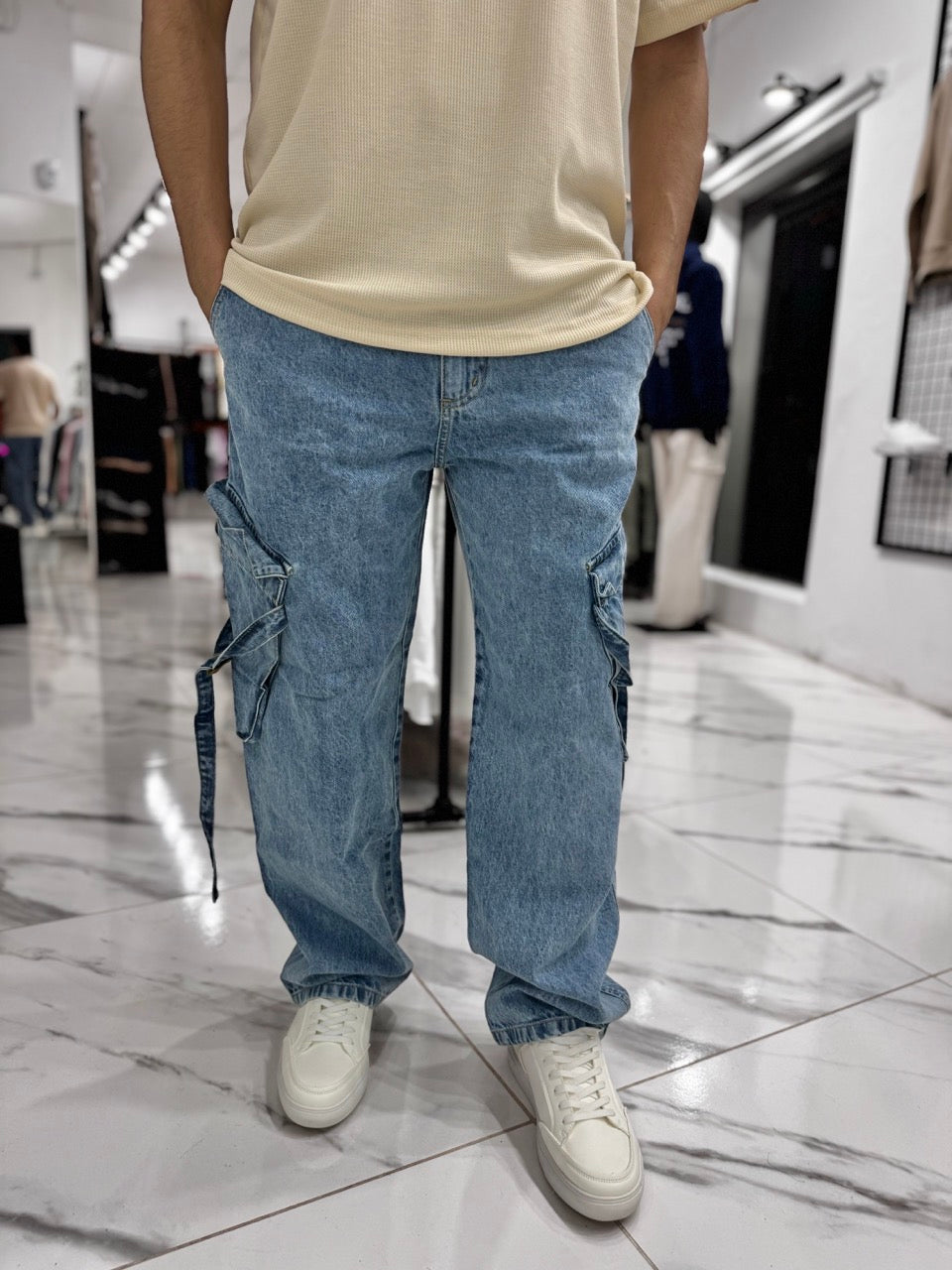 Super baggy cargo con tiras jean