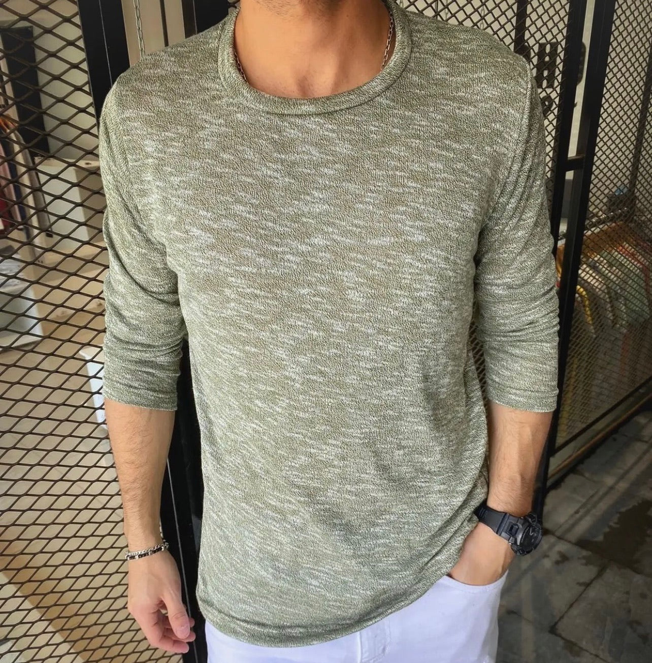 Buzo fino jaspeado verde