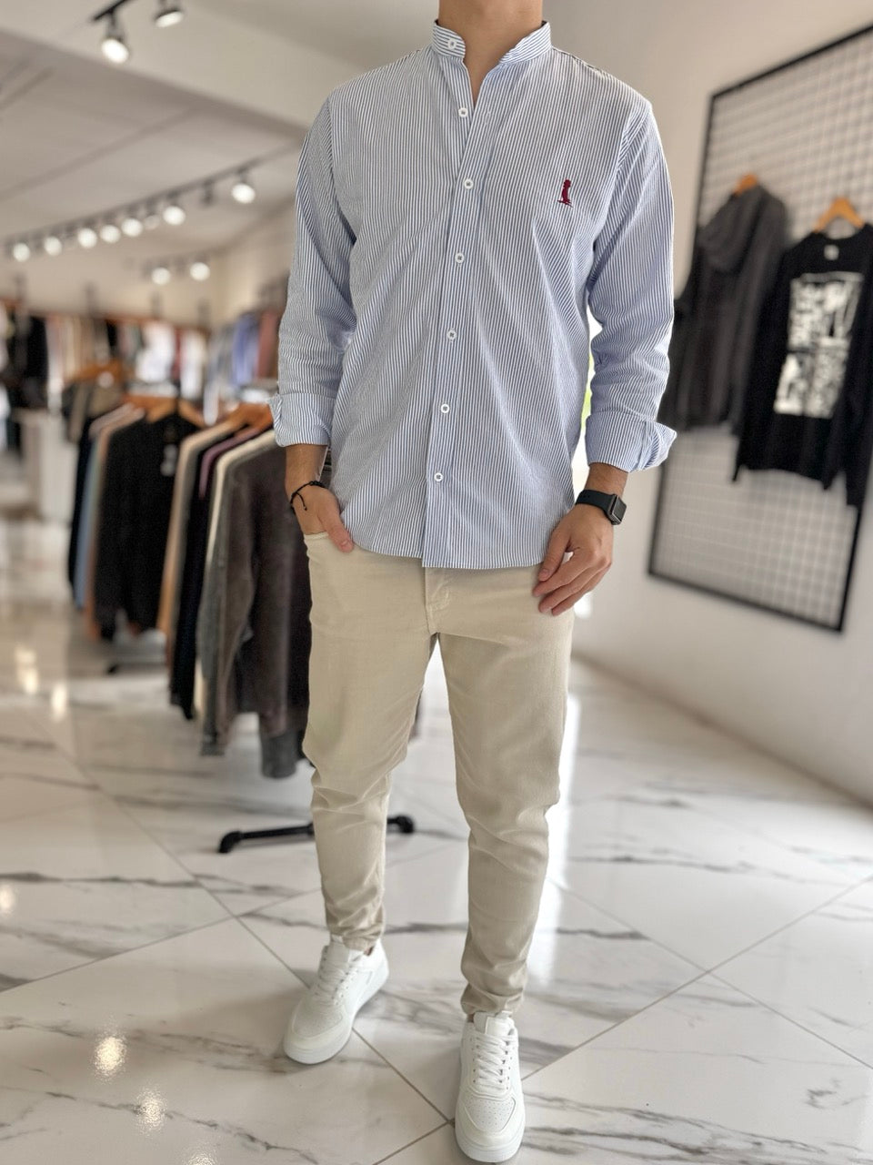 Camisa mao rayada azul