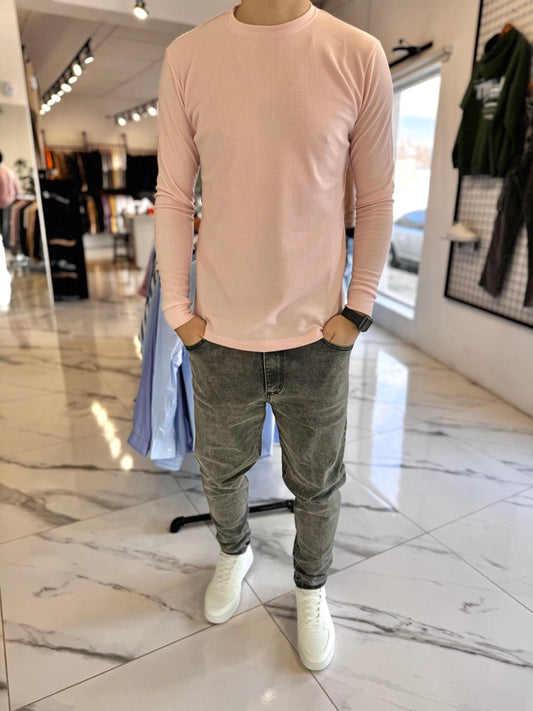 Remera slim fit wafle manga larga rosada