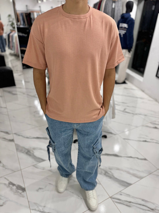 Remera oversize wafle salmon