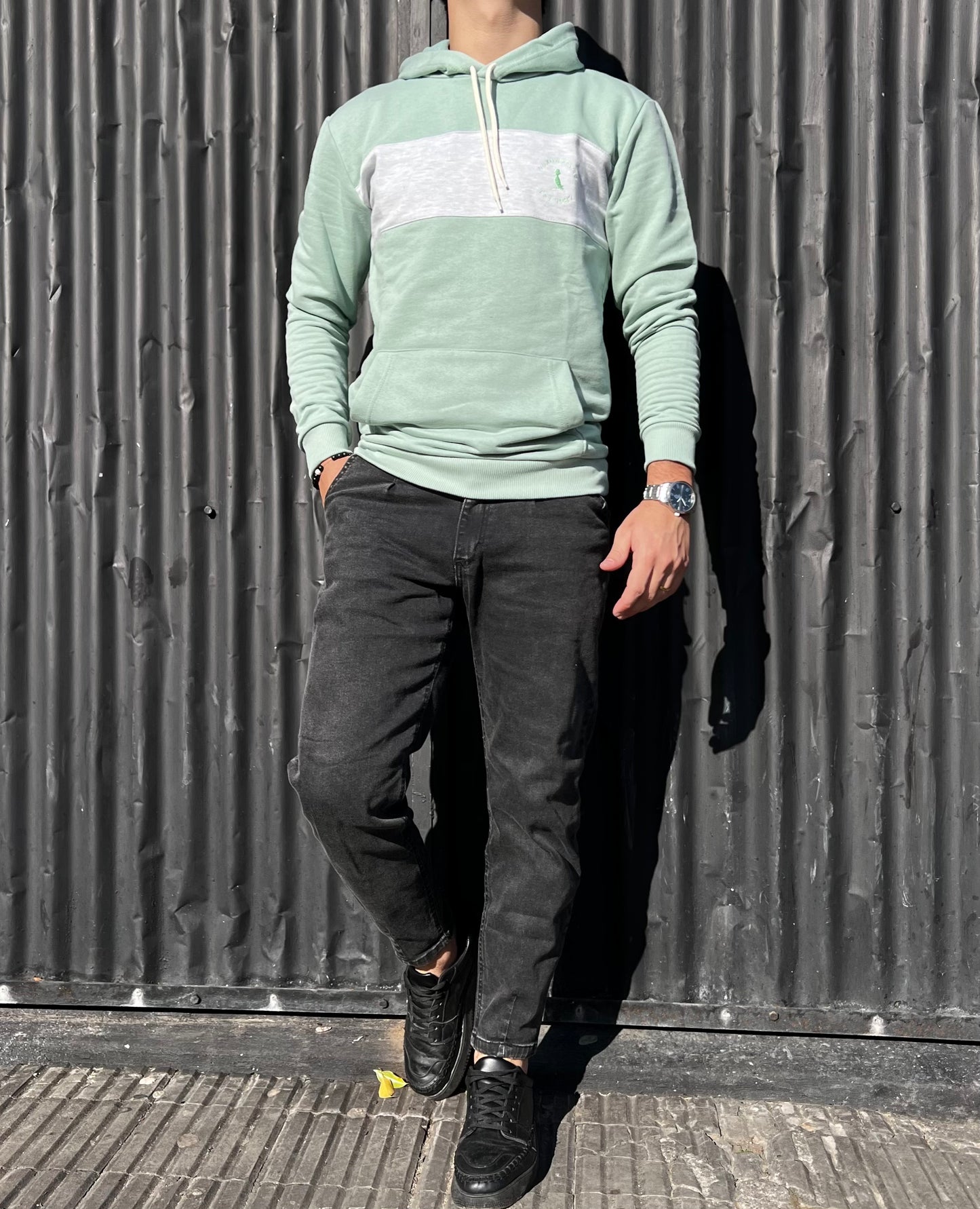 Canguro sin felpa verde franja gris