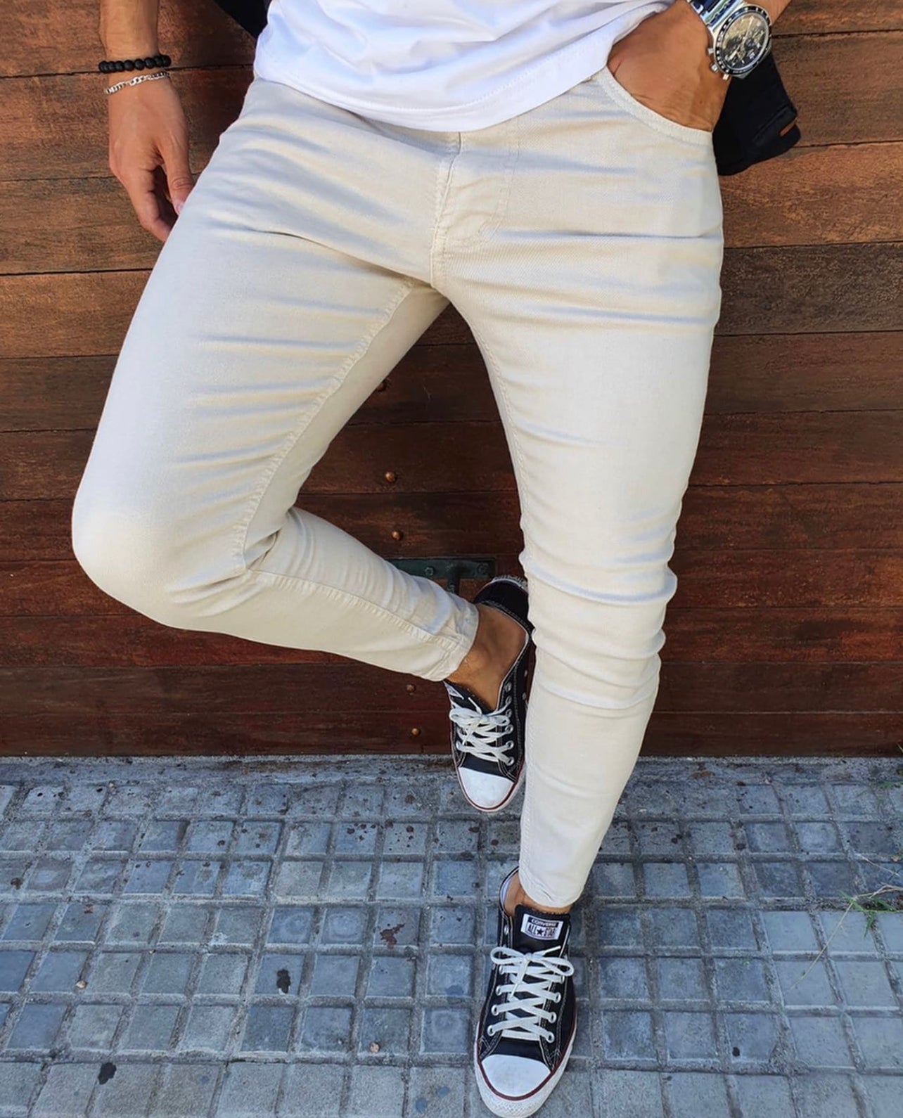 Pantalón chino sin puño beige