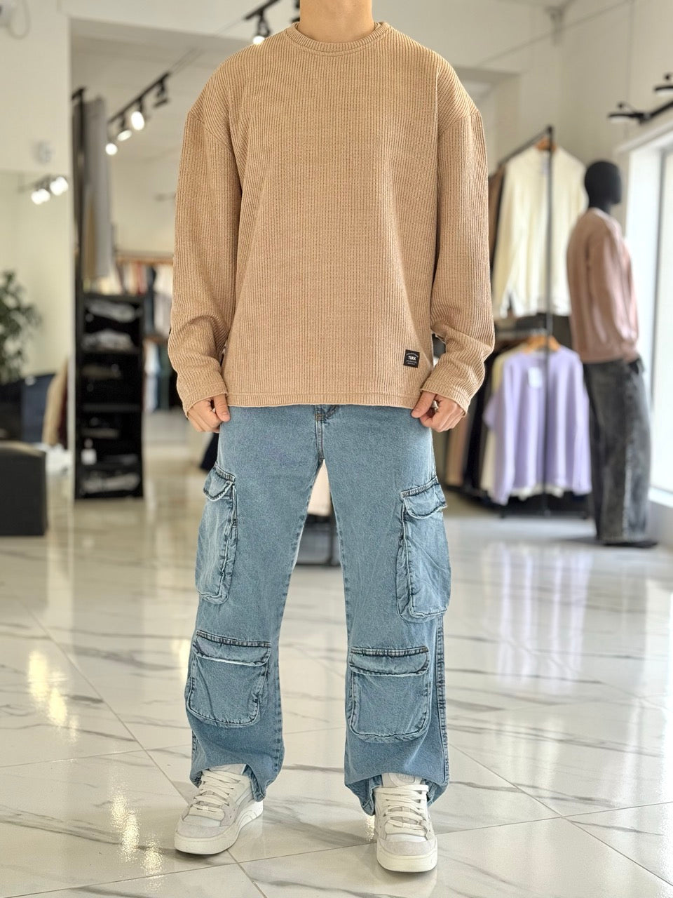 Buzo oversize tejido tostado