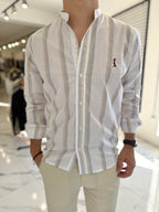 Camisa mao blanca raya gris/beige
