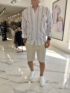 Camisa mao blanca raya gris/beige