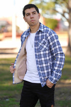 Sobrecamisa con corderito cuadros celeste
