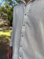 Camisa lino blanca raya beige
