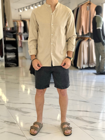 Camisa lino cuello mao