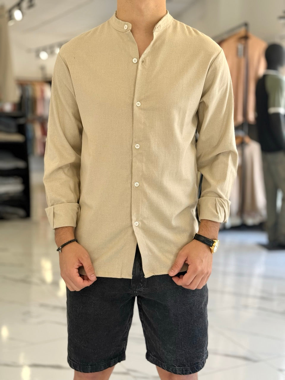 Camisa lino cuello mao