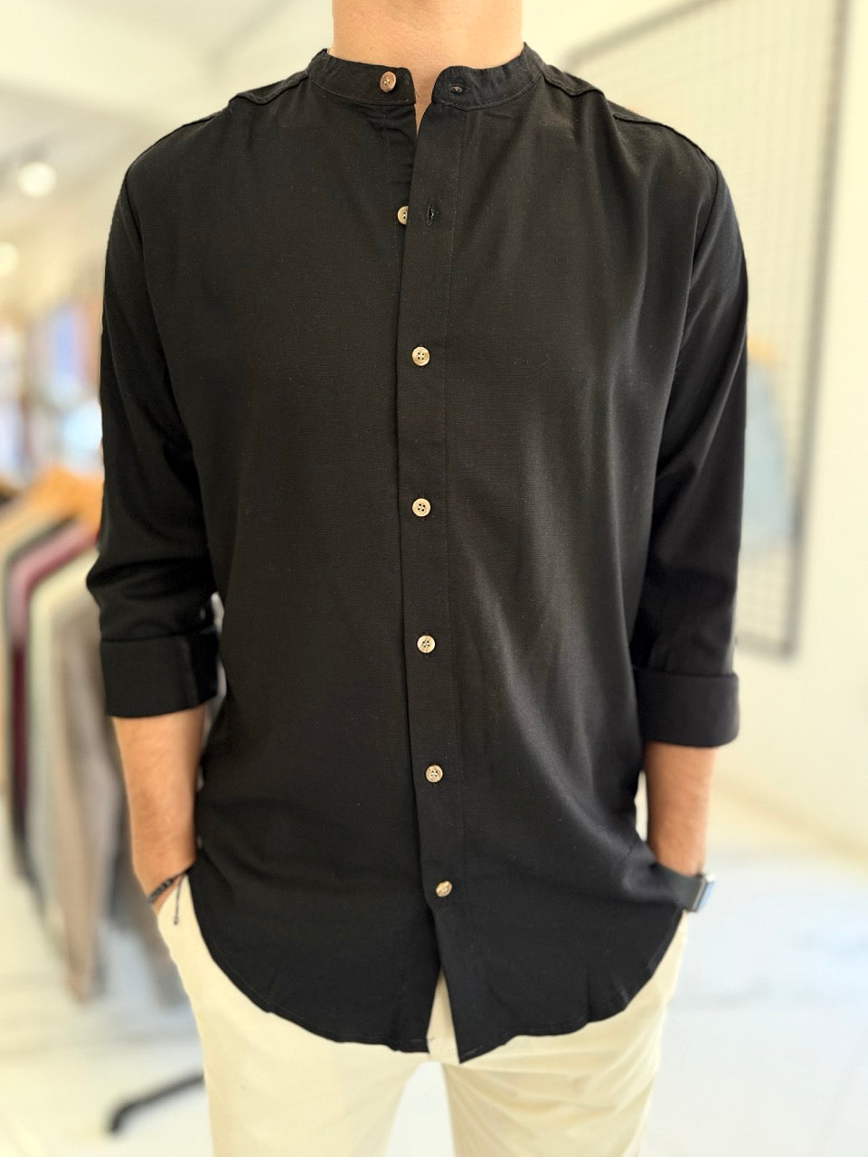 Camisa lino mao negra