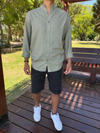 Camisa oversize lino mao verde