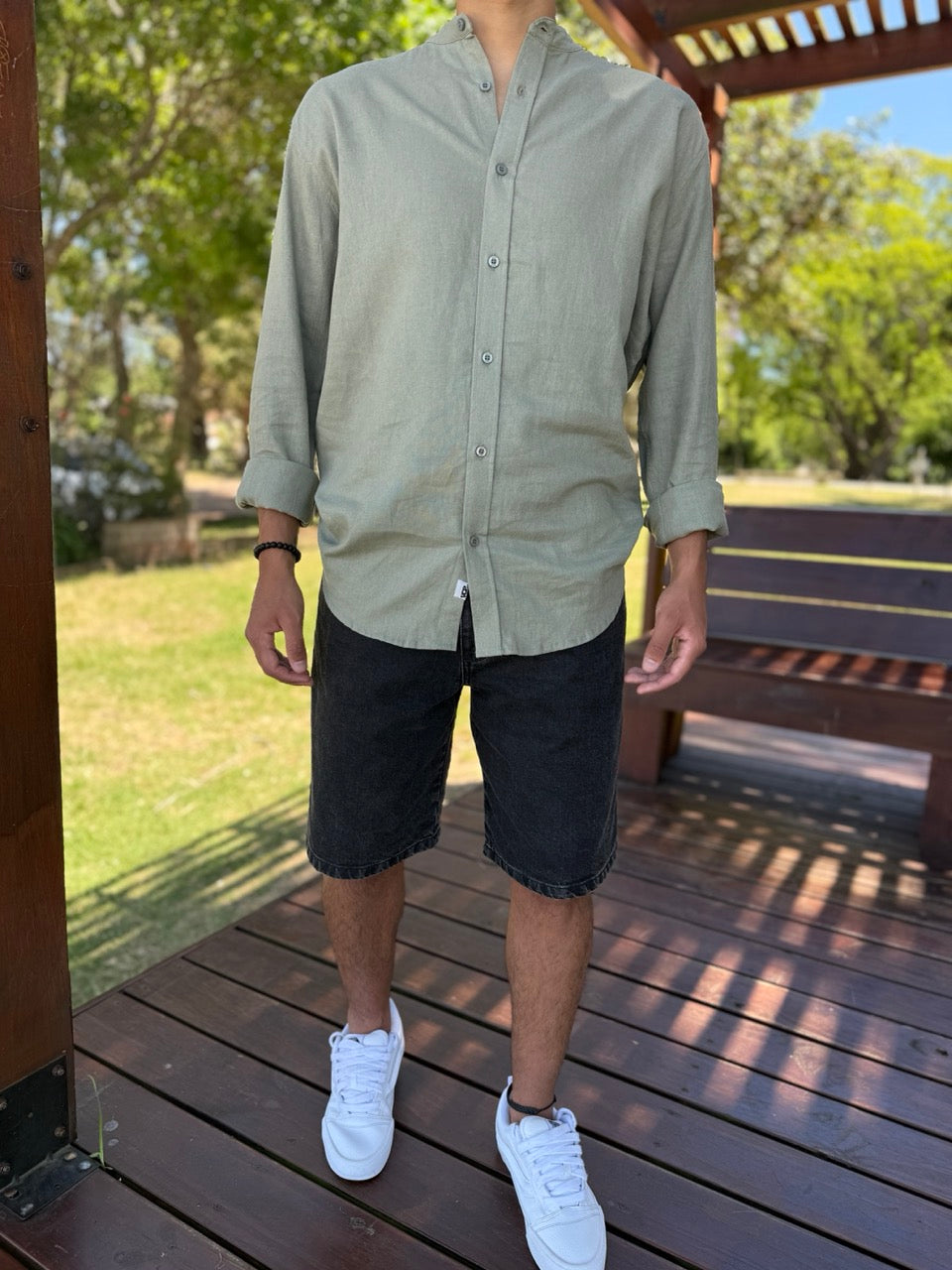 Camisa oversize lino mao verde
