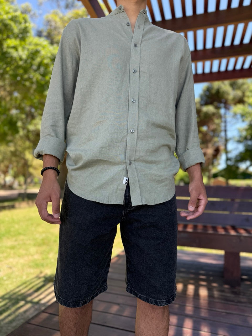 Camisa oversize lino mao verde