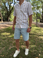 Camisa MC rayada beige