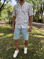 Camisa MC rayada beige
