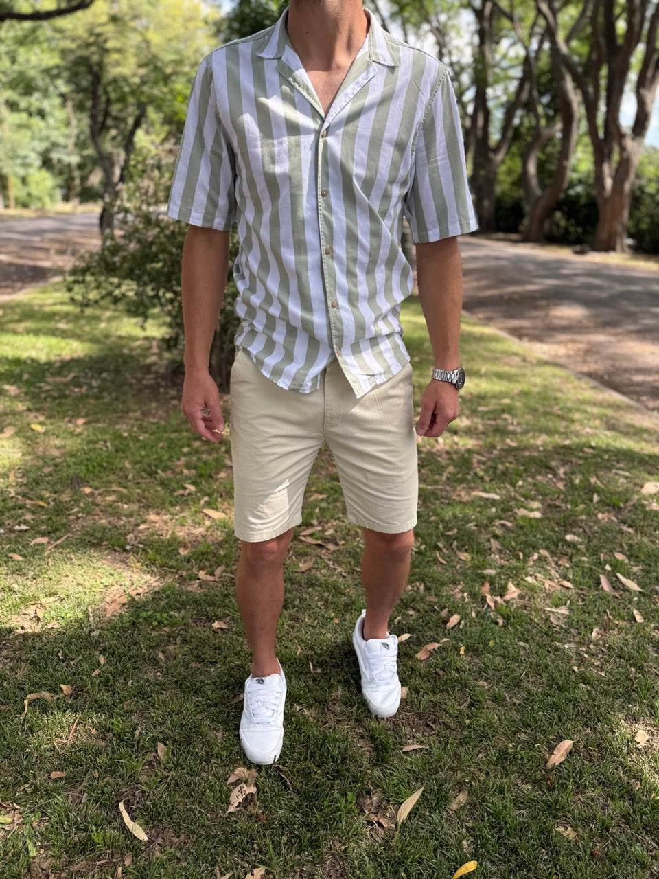 Camisa MC rayada verde