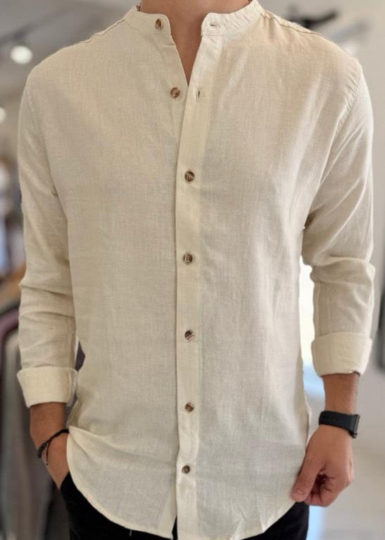 Camisa lino mao beige