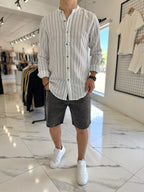 Camisa lino mao blanca raya negra