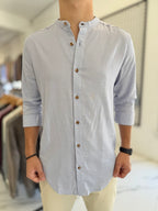 Camisa lino mao celeste