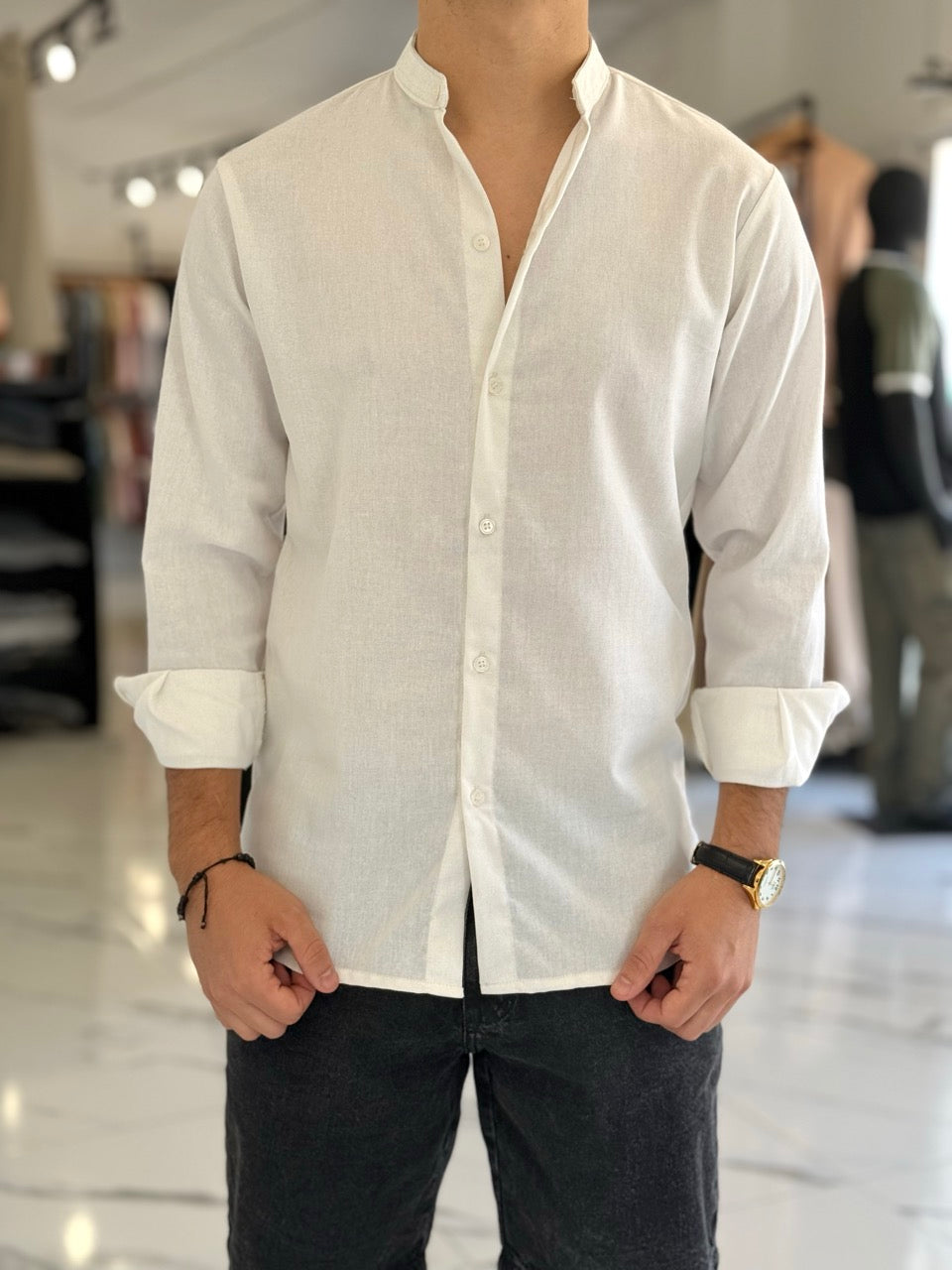 Camisa lino cuello mao