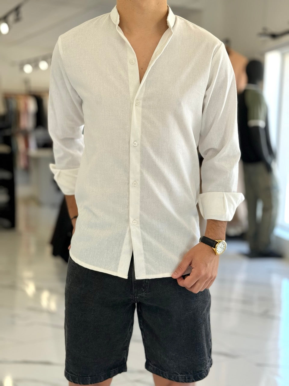 Camisa lino cuello mao