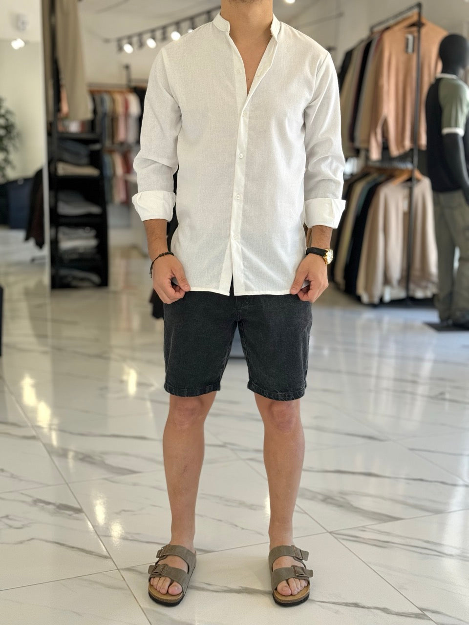 Camisa lino cuello mao