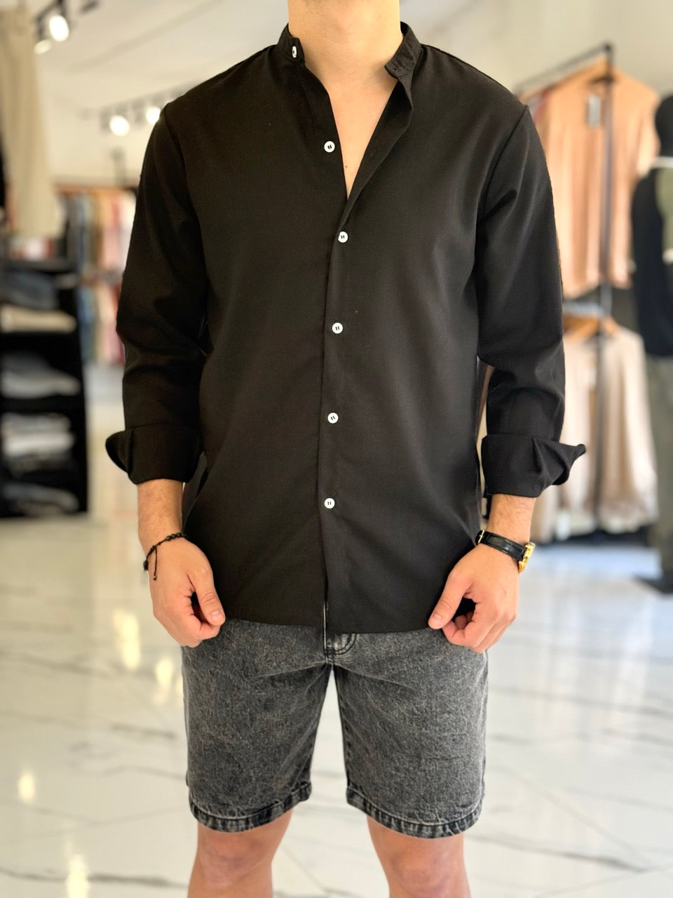 Camisa lino cuello mao