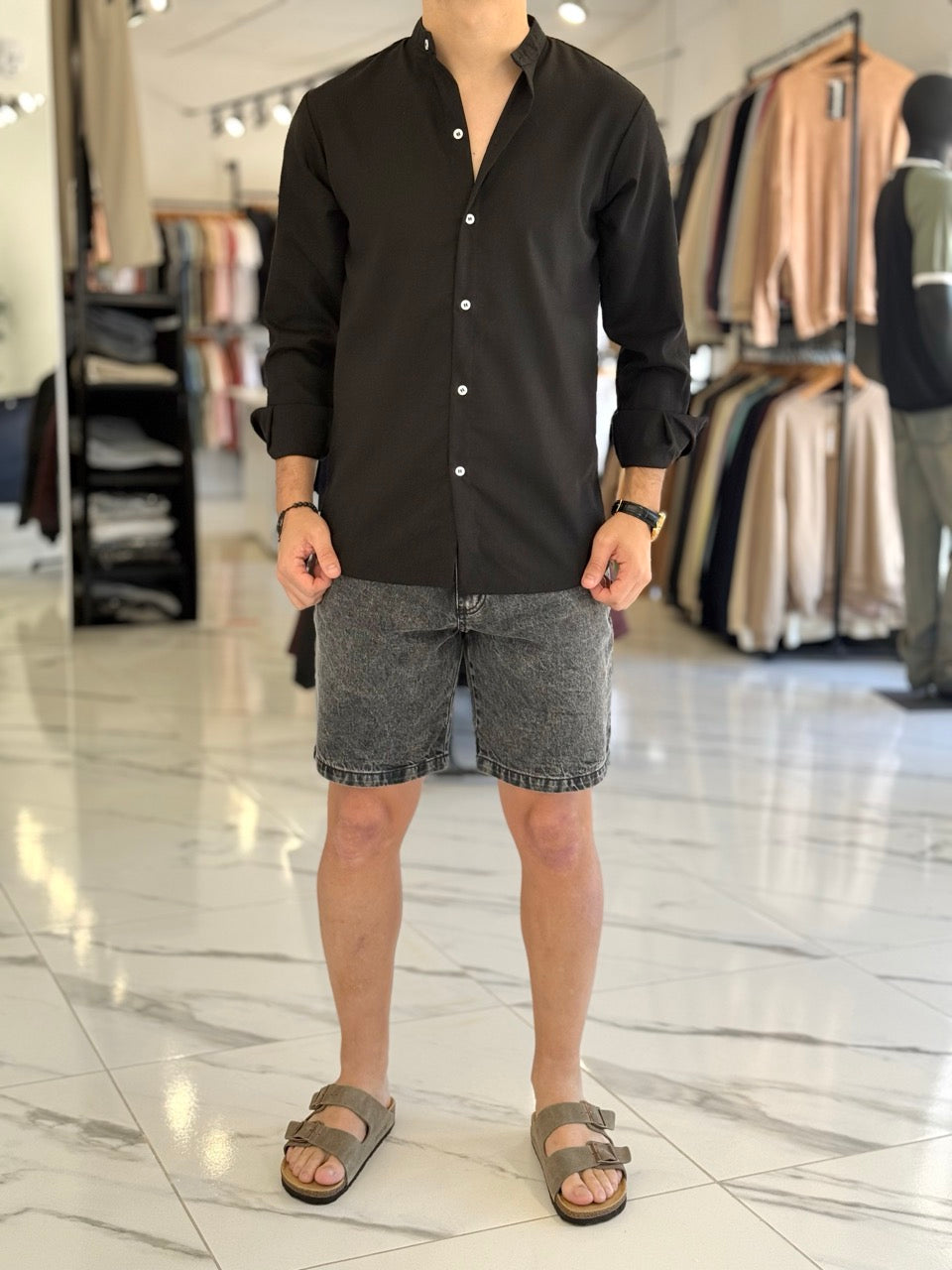 Camisa lino cuello mao