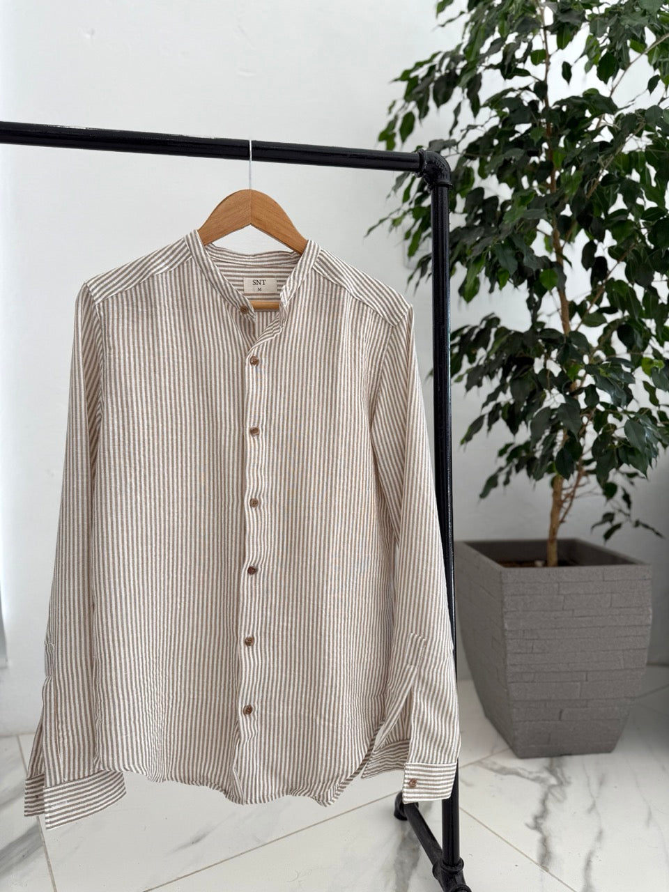 Camisa lino mao raya beige