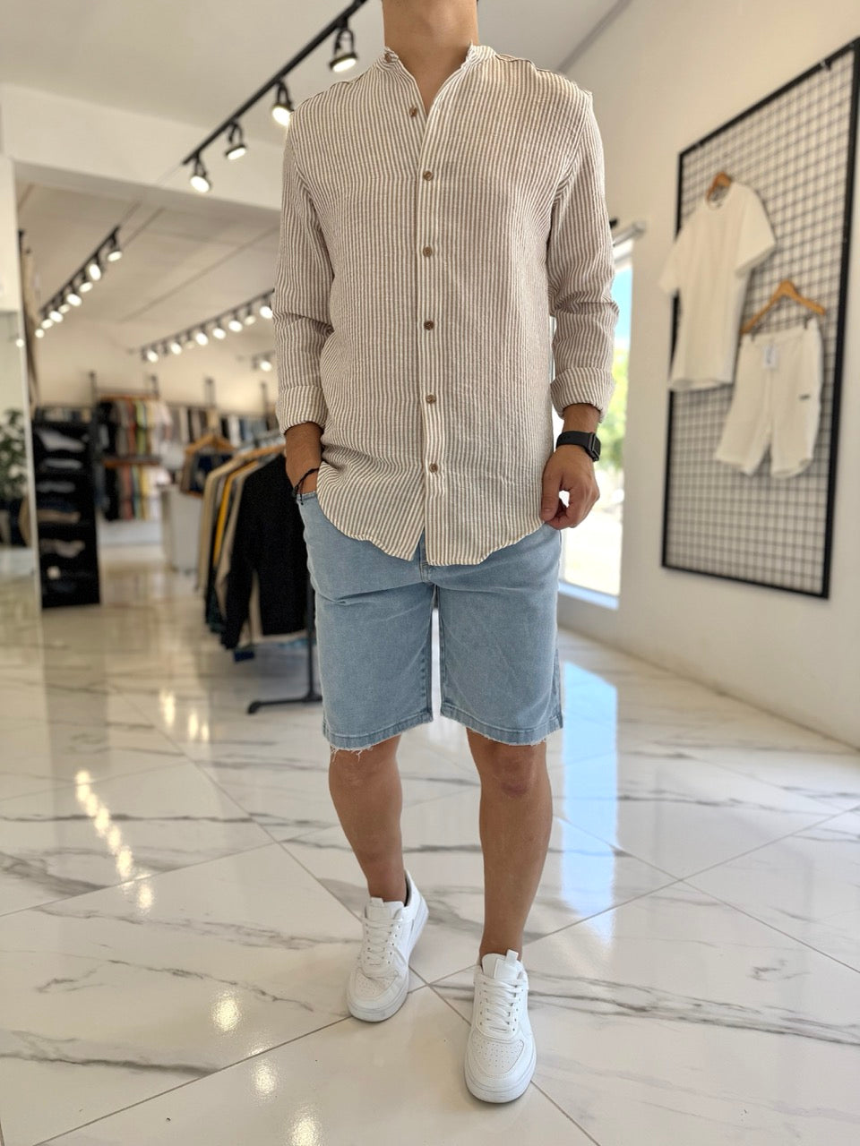 Camisa lino mao raya beige
